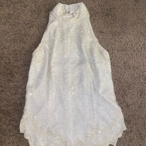 Elegant White Beaded Halter Top